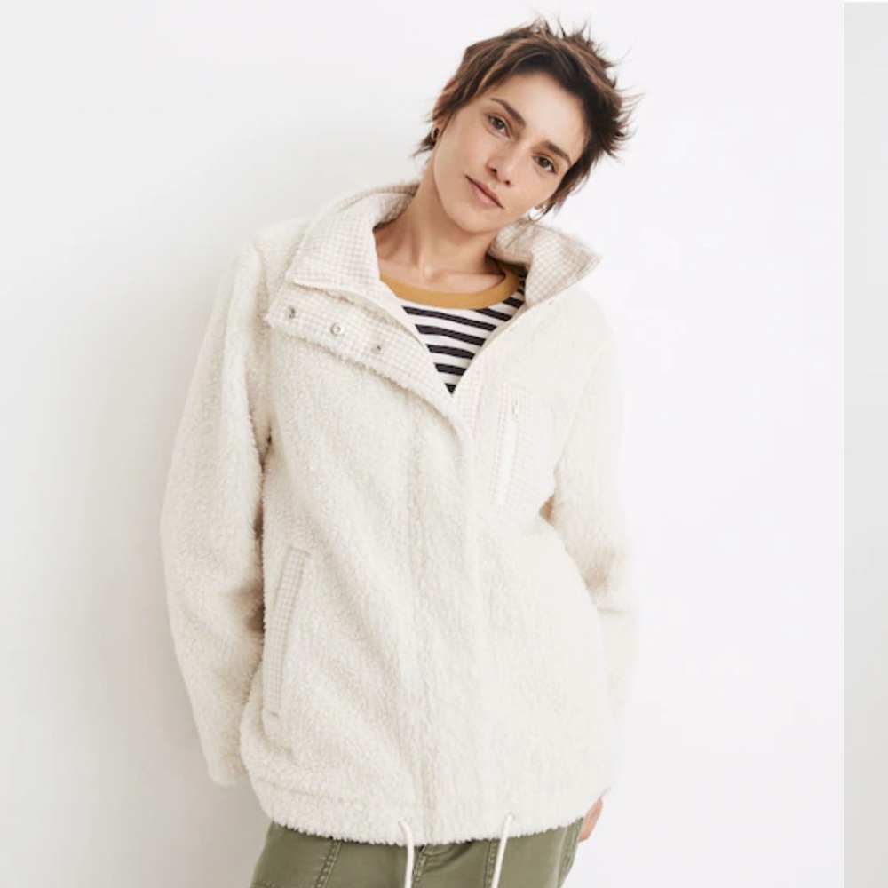 Madewell Resourced Sherpa Zip Up Jacket L Cream
